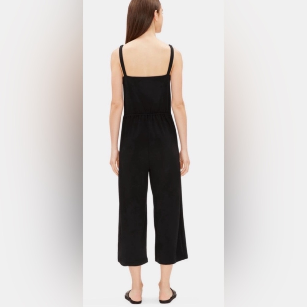 Eileen Fisher Black Cotton Blend Sleeveless Wide Leg Cropped Jumpsuit - Picture 3 of 15